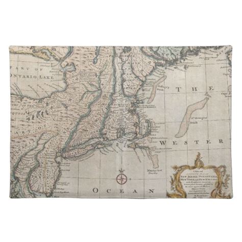 Vintage Map Of The New England Coast 1747 Cloth Placemat Zazzle