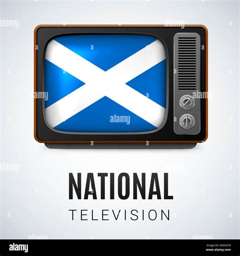Vintage Tv And Flag Of Scotland As Symbol National Television Button