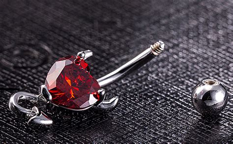 Devil Belly Button Ring Heart Zircon Crystal Navel Piercing