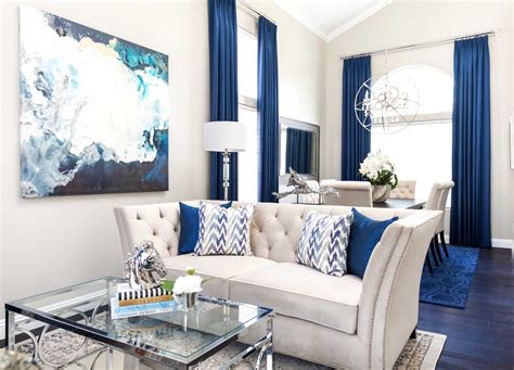 Blue sofa decorating ideas best navy couch on living room leather furniture arrangement grey dark couches for rooms decoration. Gorgeous blue and white glam living room decor with ...