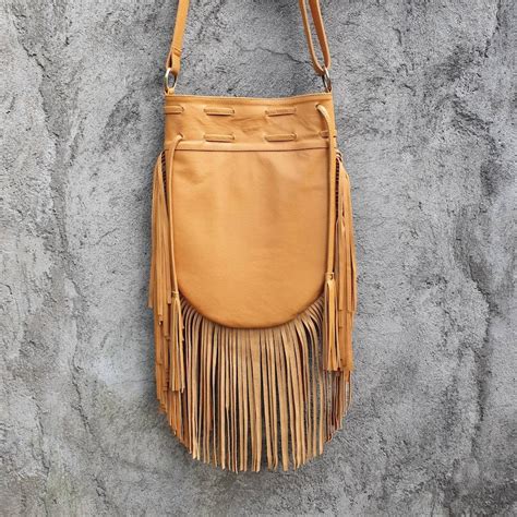 Bohemian Boho Tan Leather Fringe Crossbody Bags Etsy