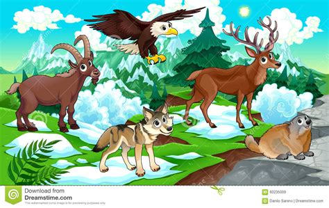Make the top of the back leg a bit wider than the bottom. Cartoon Mountain Animals With Landscape Stock Vector - Image: 60235009
