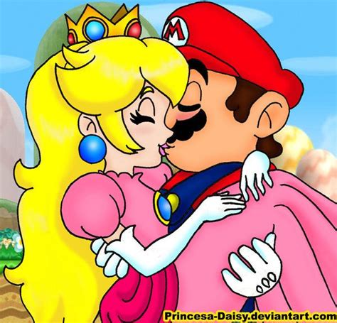 romantic moment mario and peach kissing