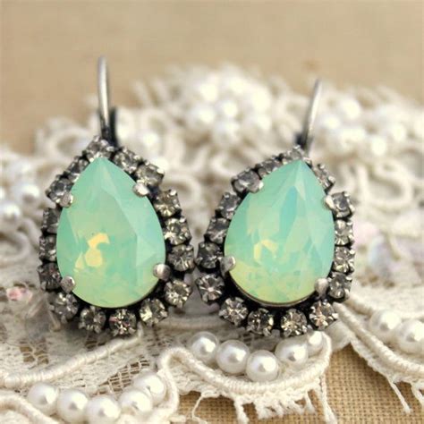 Mint Green Earrings Mint Drop Earrings Bridal Mint Opal Etsy Mint