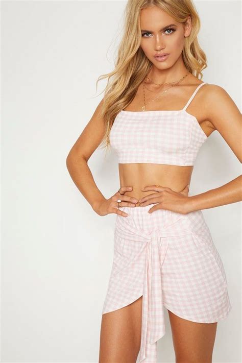 Zazzy Home Mini Skirts Two Piece Skirt Set Pink Gingham