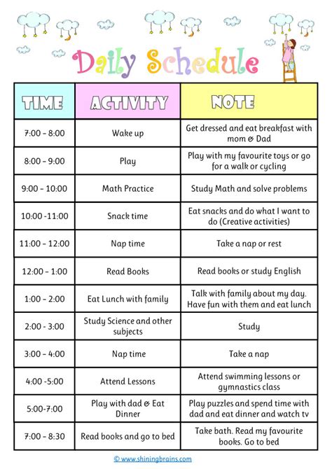 Daily Activity Schedule Template