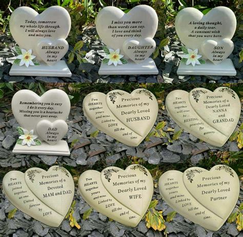 Double Heart Memorial Flower Graveside Remembrance Plaque Garden