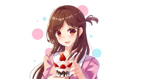 Wallpaper Anime Girls Strawberries Ice Cream Long Hair Chizuru Mizuhara Kanojo