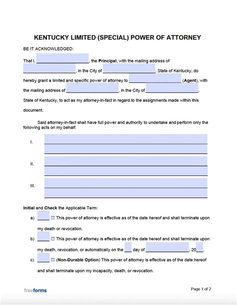 Free Kentucky Power Of Attorney Forms Pdf Word