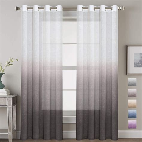 Grey Curtains Natural Linen Mixed Semi Sheer Curtains 96 Inches Long