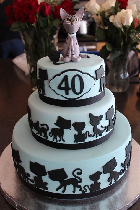 Cat sniffs a cake from the cat food for the birthday of a cat on a plate with a hood and a candle pet birthday party. 40Th Birthday Cake Client Requested That The Cake Have 40 ...