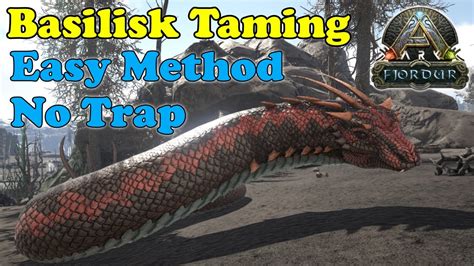 Easy Way To Tame A Basilisk On Fjordur Ark No Trap Method Youtube