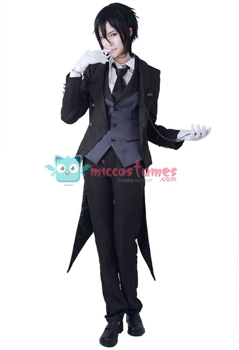 Black Butler Kuroshitsuji Sebastian Michaelis Black Uniform Cosplay