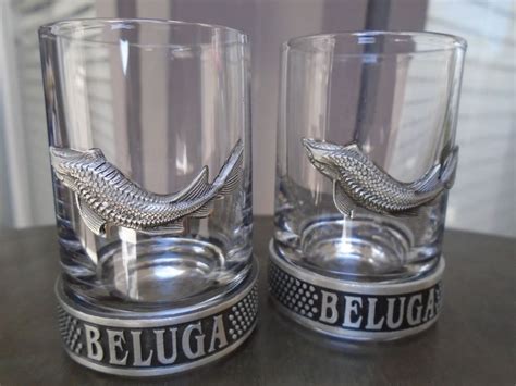 Beluga Vodka Glass And Pewter 2 Shot Glasses Pair With Pewter Fish In