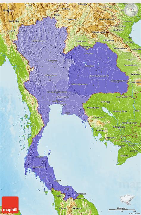 Political Shades 3d Map Of Thailand Physical Outside
