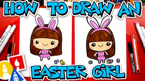 How To Draw A Cute Easter Girl Cartoon Art For Kids Hub