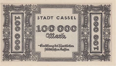 1923 100000 Mark German Banknote Town Of Cassel Germany Ref 775