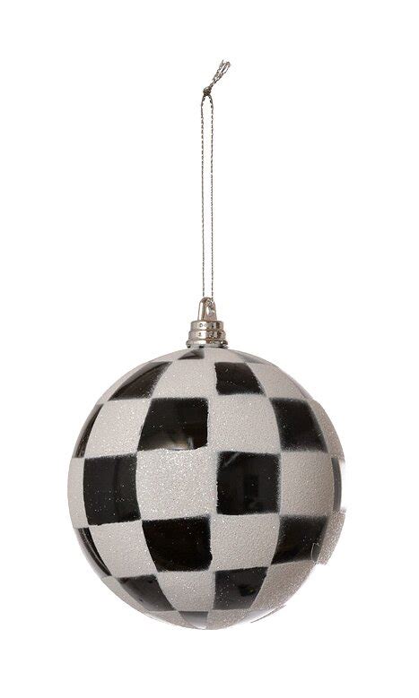 100mm Ball Ornament Blackwhite Pkg4