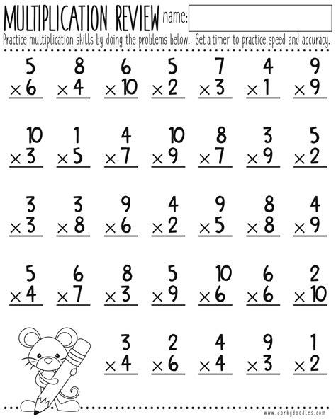 Multiplication Review Free Printable Worksheet Dorky Doodles