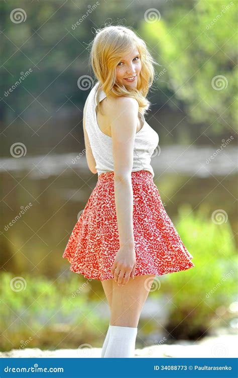 Portrait Of A Beautiful Smiling Girl In A Skirt Stock Image Image Of Face Outside 34088773