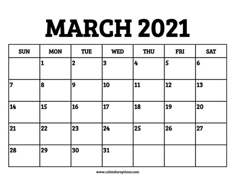 Our calendars are free to be used and republished for personal use. March 2021 Calendar Printable - Calendar Options