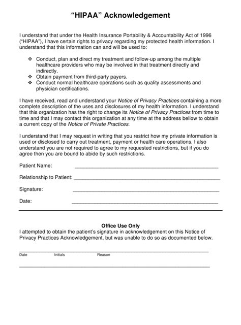 Hipaa Acknowledgement And Consent Form Printable Consent Form