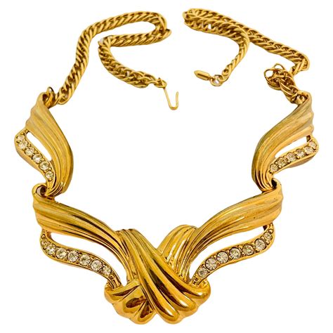 Vtg Avon Gold Rhinestone Chain Necklace Designer Runway For Sale At