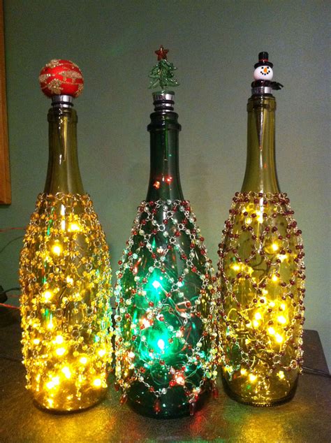 A Few Skirted And Topped Wine Bottle Lights Made From Leds And Powered