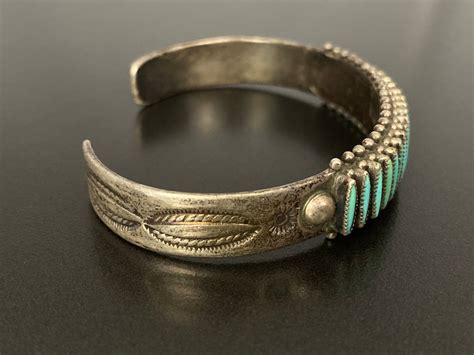 Vintage Zuni Bryant Waatsa Sterling Silver Turquoise Stampwork Etsy