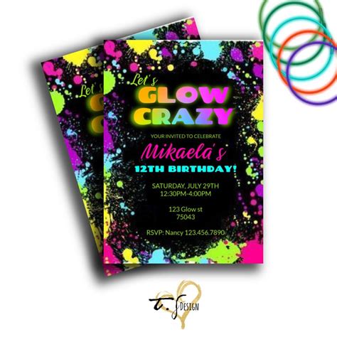 Neon Glow Birthday Party Invitation Printables Etsy