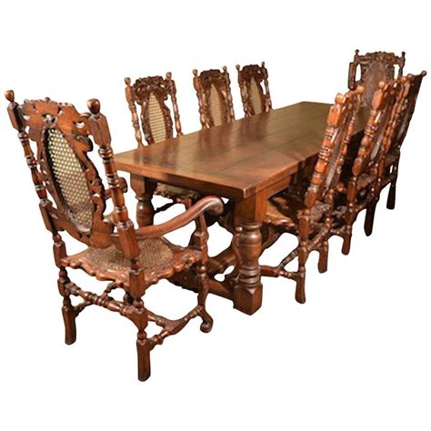 Product title dining table set dining table kitchen table and bench for 4 dining room table set for small spaces table with chairs home furniture rectangular modern. Solid Oak Refectory Dining Table and Eight Carolean Chairs For Sale at 1stdibs