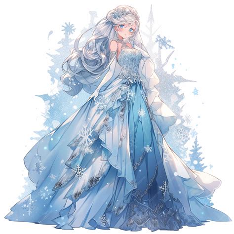Premium Ai Image Anime Girl In A Blue Dress With Snowflakes And A