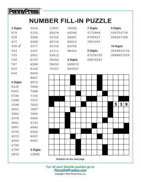 Number Fill In Puzzle Pennydellpuzzles Puzzle Puzzle Con Parole
