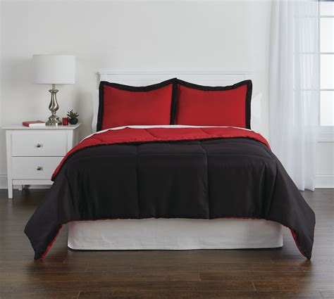 New twin comforter set black grey plaid white red with 1 sham. Colormate Reversible Comforter Set - Black/Red