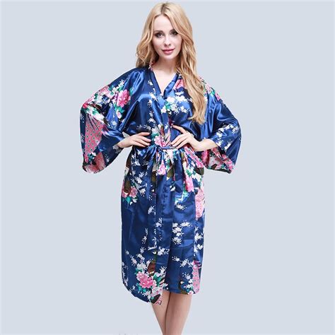 Bigsweety Floral Peacock Printed Bathrobe Kimono Robe Women Satin Long Wedding Robes Oversize
