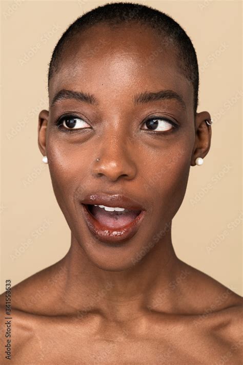 Black Nude Woman Headshot On A Beige Background Stock Photo Adobe Stock