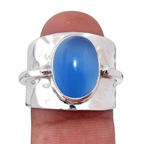 Natural Blue Chalcedony Ring925 Sterling Silver Ring Wide Etsy