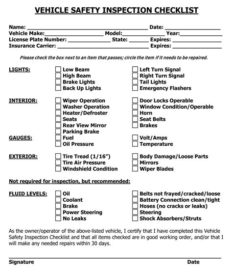 Free Printable Vehicle Inspection Form