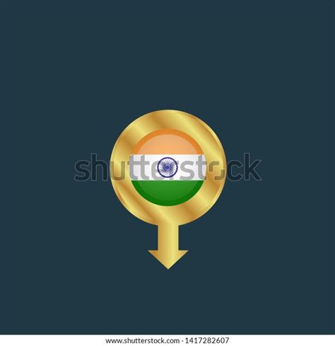Gold Map Pin India Circle Flag Stock Vector Royalty Free 1417282607