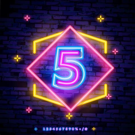 Number Five Symbol Neon Sign Vector Number 5 Template Neon Icon Light