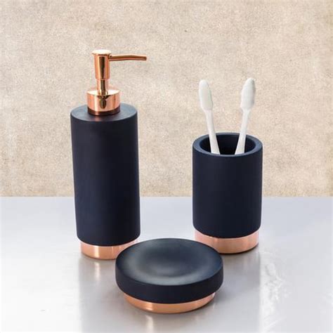 Blue bathroom accessories are an unexpected way to add a pop of color to your bathroom. Navy Blue Rosy Gold Bath Accessories Sets Navy Blue Rosy ...