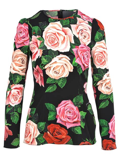 Dolce And Gabbana Top In Black Roses Print Modesens