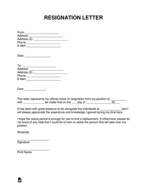 Printable Free Resignation Letters Templates And Samples Pdf Word Simple