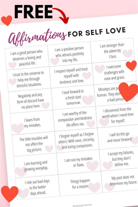 Self Love Affirmations To Boost Your Confidence Free Printable List