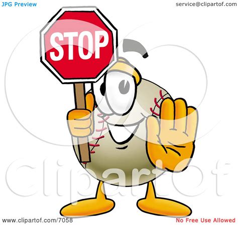 Clipart Picture Of A Baseball Mascot Cartoon Character Holding A Stop