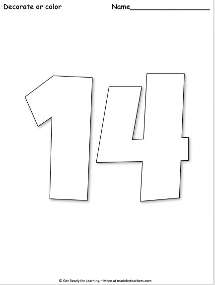 Giant Number 14 Coloring Page Made By Teachers