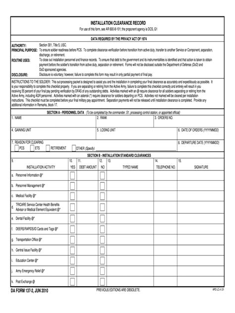 Fillable Da Form 137 2 Printable Forms Free Online