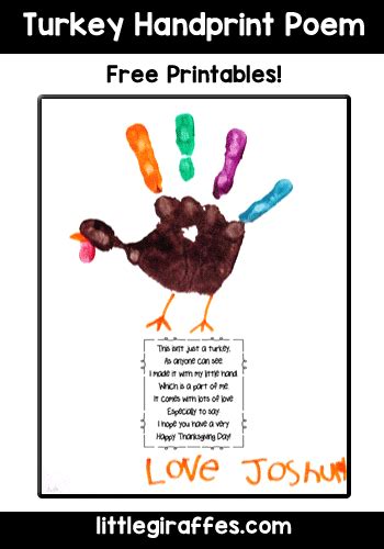 Turkey Handprint Poem Free Printable