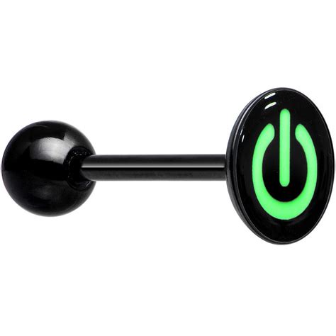 Power Button Glow In The Dark Black Anodized Barbell Tongue Ring Tongue Piercing Jewelry Dermal