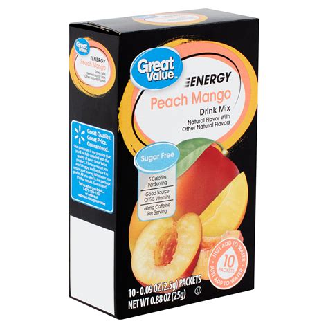 Great Value Energy Peach Mango Drink Mix 009 Oz 10 Count